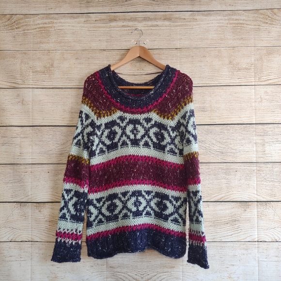 Free People Silver Reed Fair Isle Chunky Knit Sweater Small - Picture 5 of 11